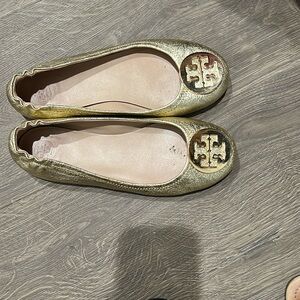 Womens size 7 Tory Burch flats gold